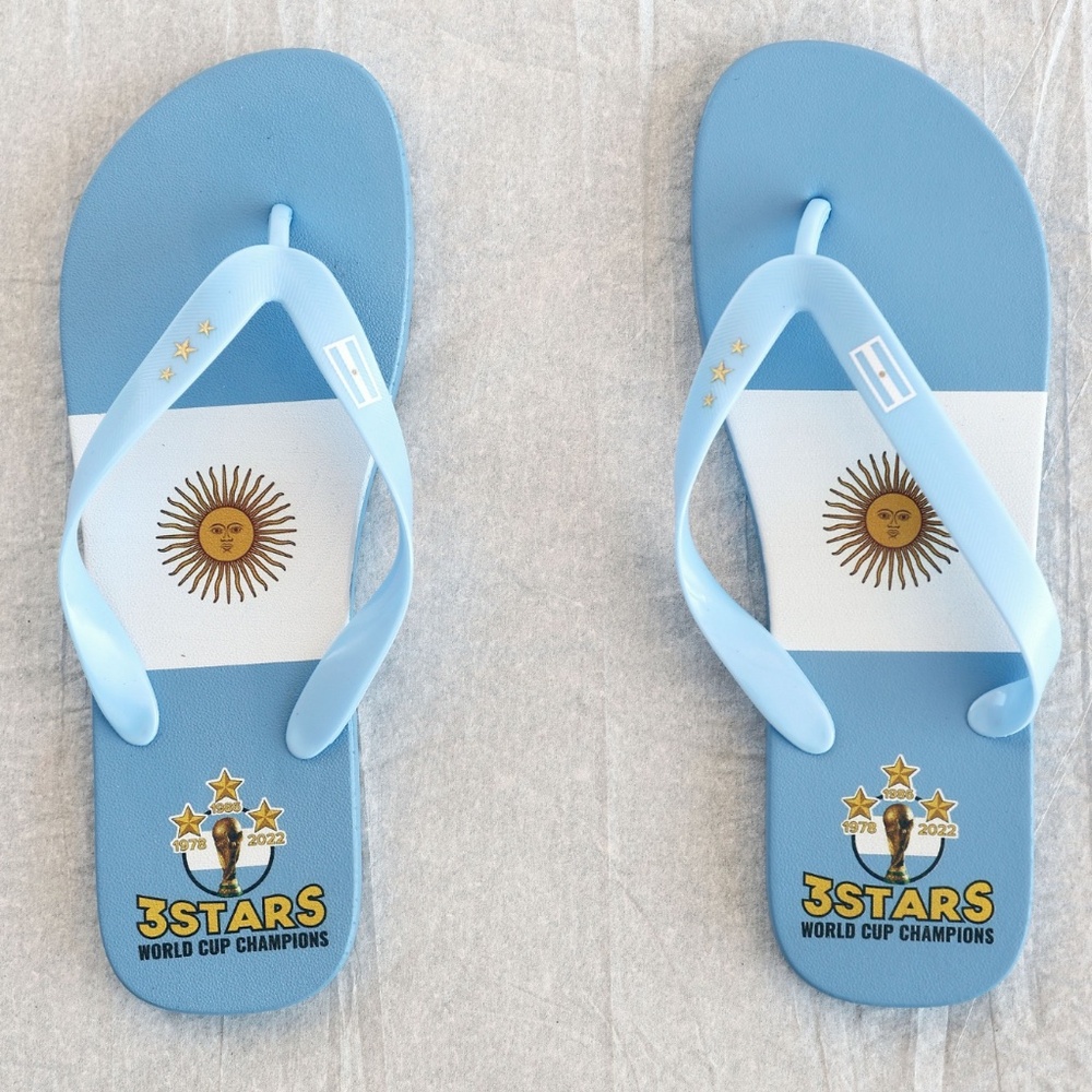 Argentina 3 Stars World Cup Champions Flip Flops – Argentina Flag Soccer Sandals
